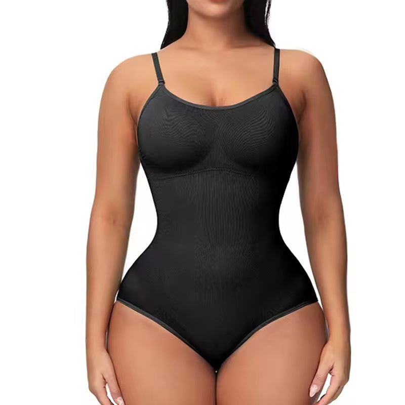 Slimming V-Neck Bodysuit with Compression and Open Crotch