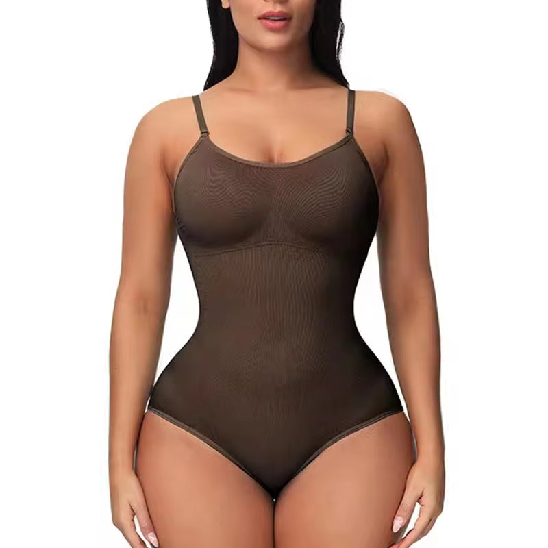 Slimming V-Neck Bodysuit with Compression and Open Crotch