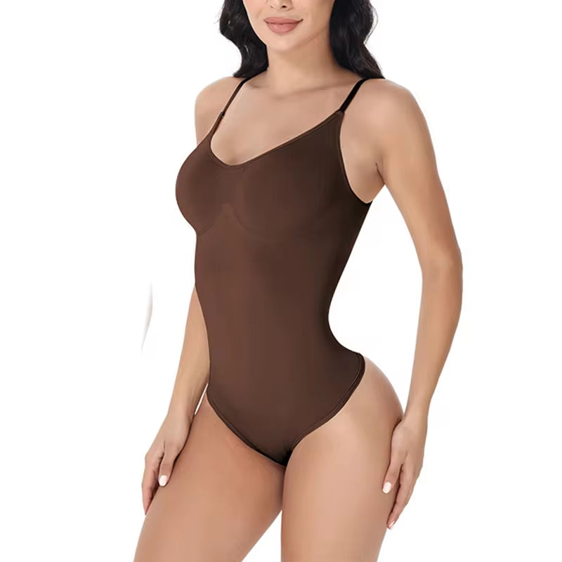 Slimming V-Neck Bodysuit with Compression and Open Crotch