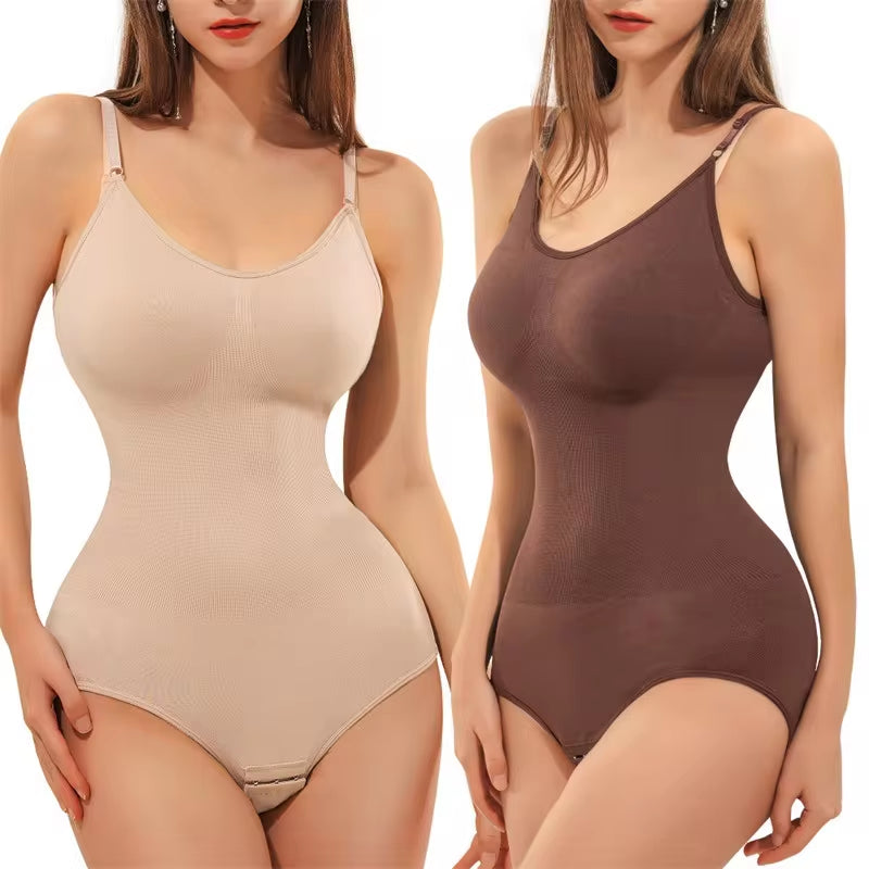 Slimming V-Neck Bodysuit with Compression and Open Crotch